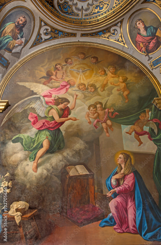 Seville - baroque paint of Annunciation in church Capilla Santa Maria de los Angeles
