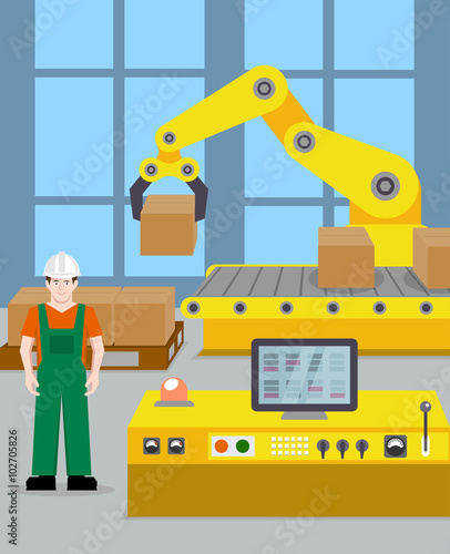 conveyor line for product packaging illustration flat style