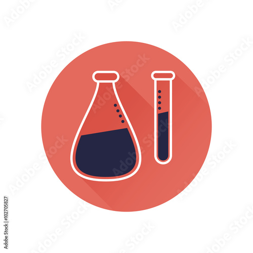 Laboratory glassware icon on the red circle