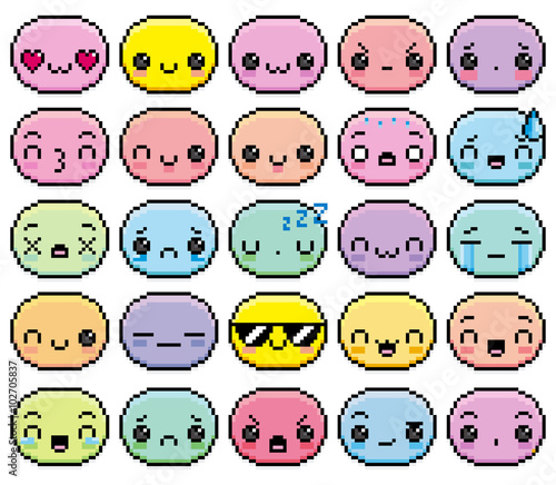 Set Of Different Cartoon Pixel Faces