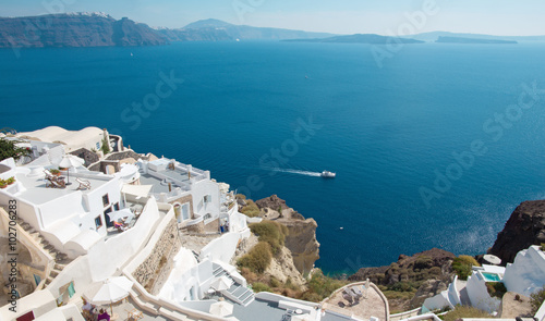 Santorini - The look from Oia to east with the Imerovigli and Scaros