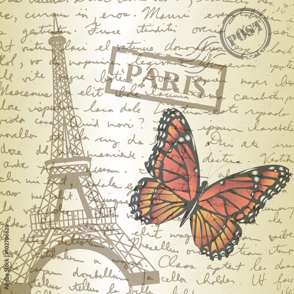 Naklejka premium table top with sketching paper and butterfly