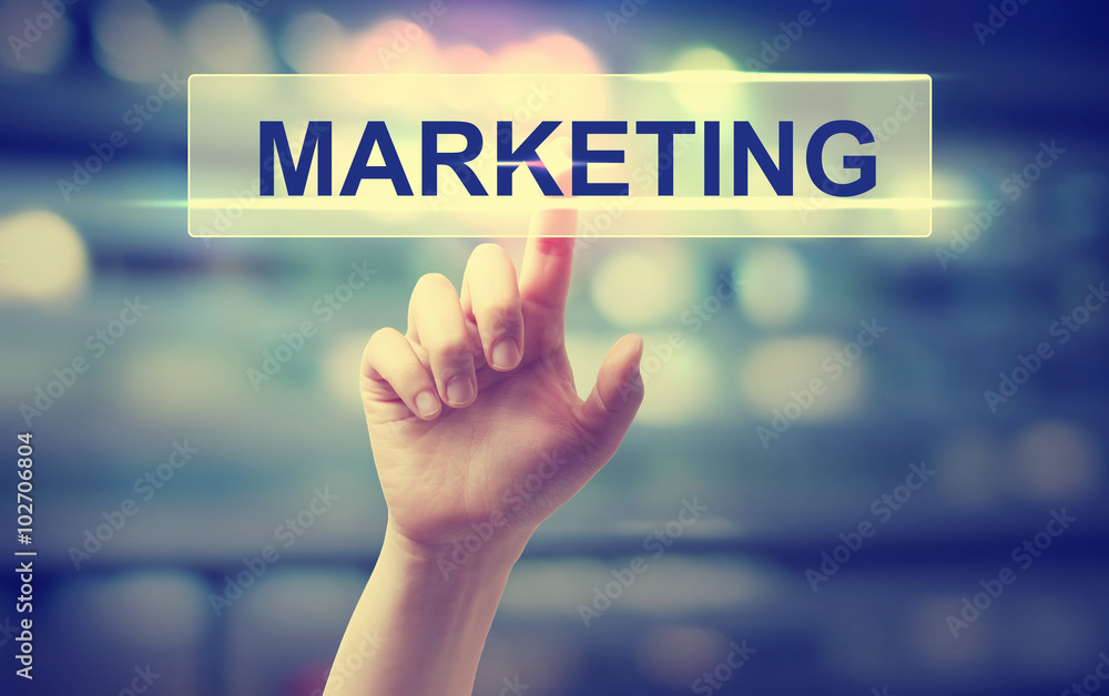 Marketing concept with hand pressing a button Marketing concept with hand pressing a button