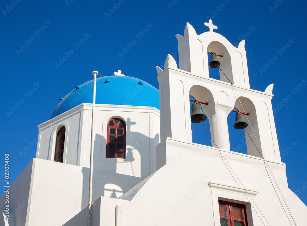 Santorini - The typically white bliue church in Oia.