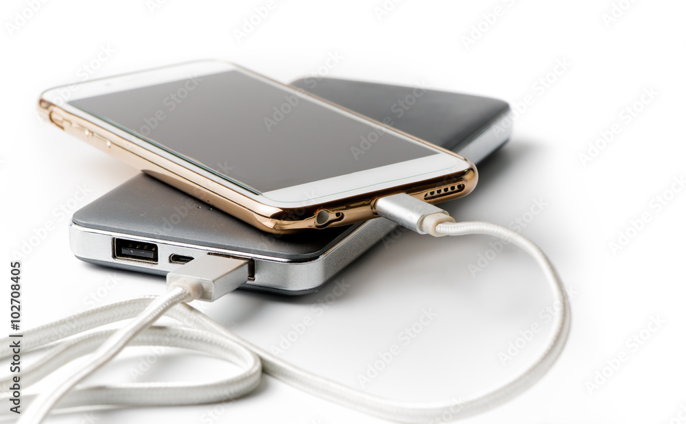 Smartphone charging with power bank Smartphone charging with power bank