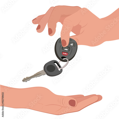 Hand holding car key isolated on white, vector illustration