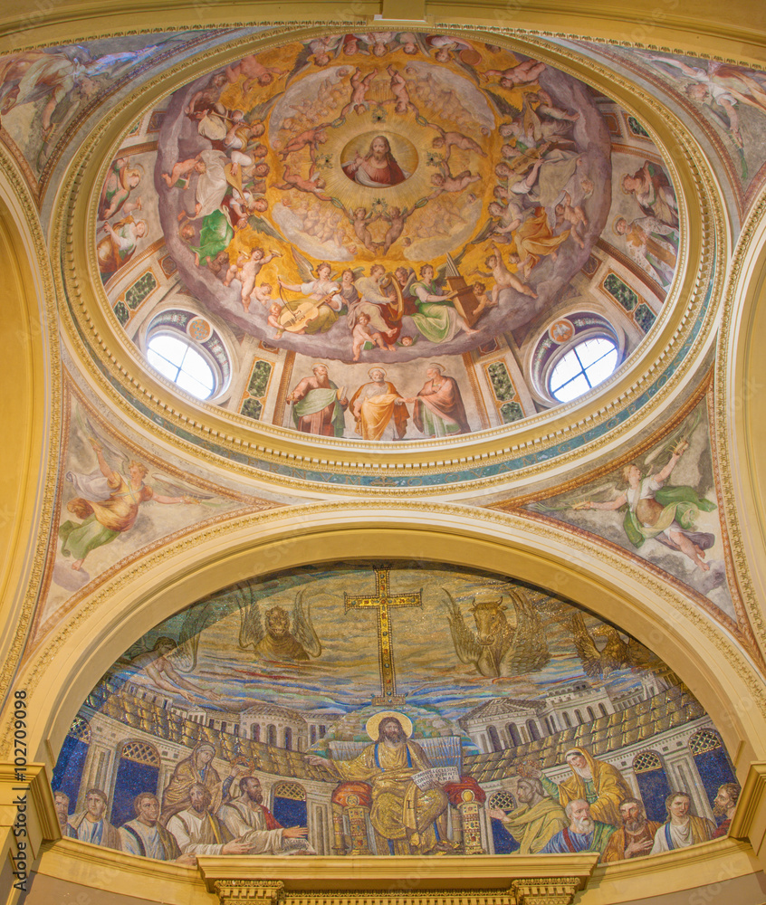 Rome - Mosaic of Jesus the Teacher  and cupola in Santa Pudenziana church