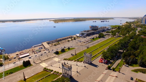 4K Aerial view Volga River bridges volgograd city Russia