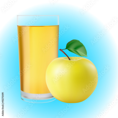 green apple with juice isolated on blue