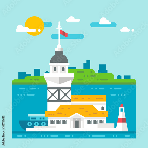 Flat design Maiden's tower Turkey