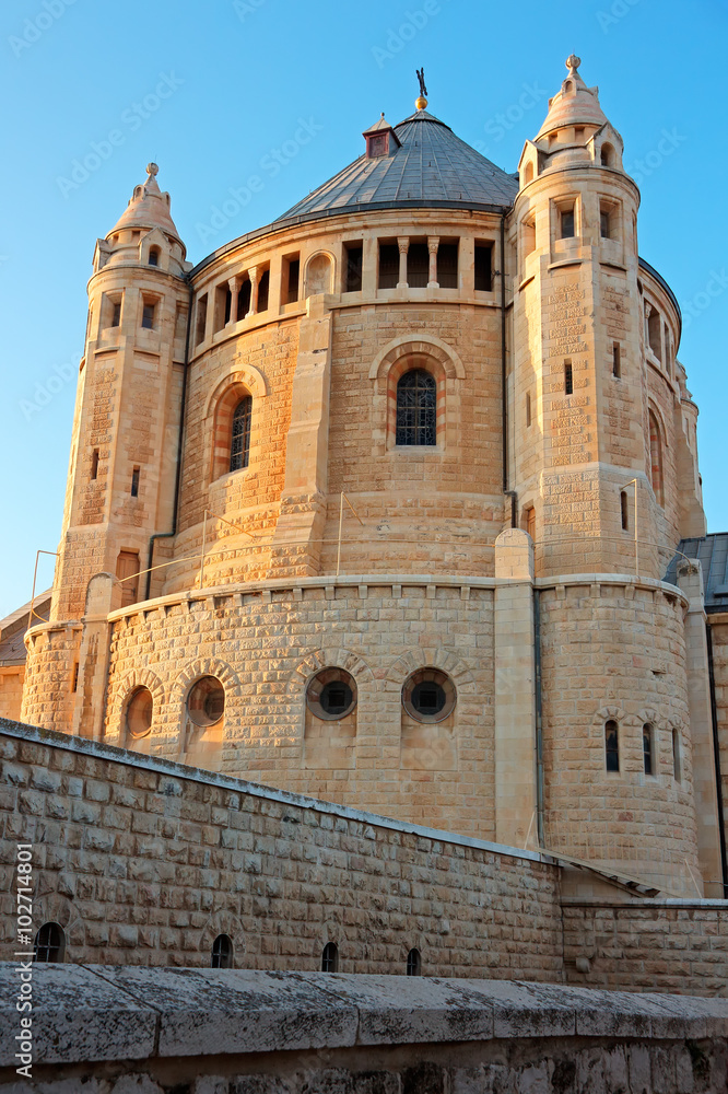View of the historical Dormition Abbey on Mount Zion, Jerusalem, Israel.