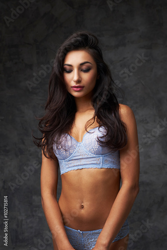 beautiful indian lady in blue lingerie