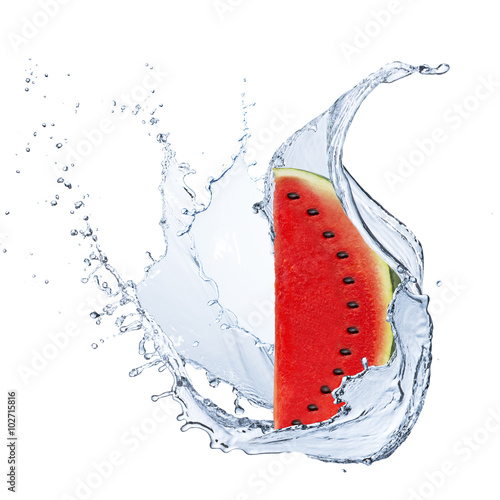 Water Splash With Watermelon Fruit