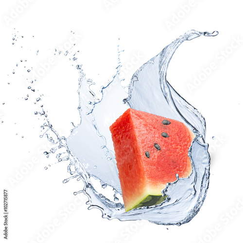 Water Splash With Watermelon Fruit