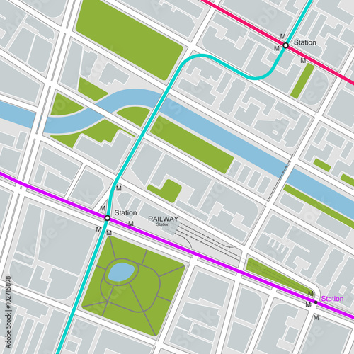 city map with transportation scheme