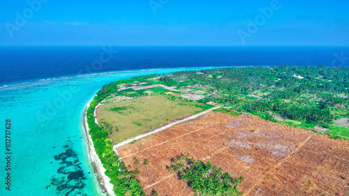 Beautiful tropical island from above. Maldives, whole island Tho