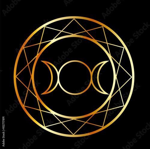Gold Wiccan symbol Triple Goddess