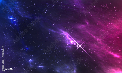 Deep space. Vector illustration of cosmic nebula with star cluster.