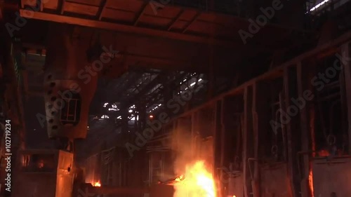 Wallpaper Mural Machine is Loading The Ore Into Blast Furnace Orange Light Smoke Loading With Shovel Torontodigital.ca