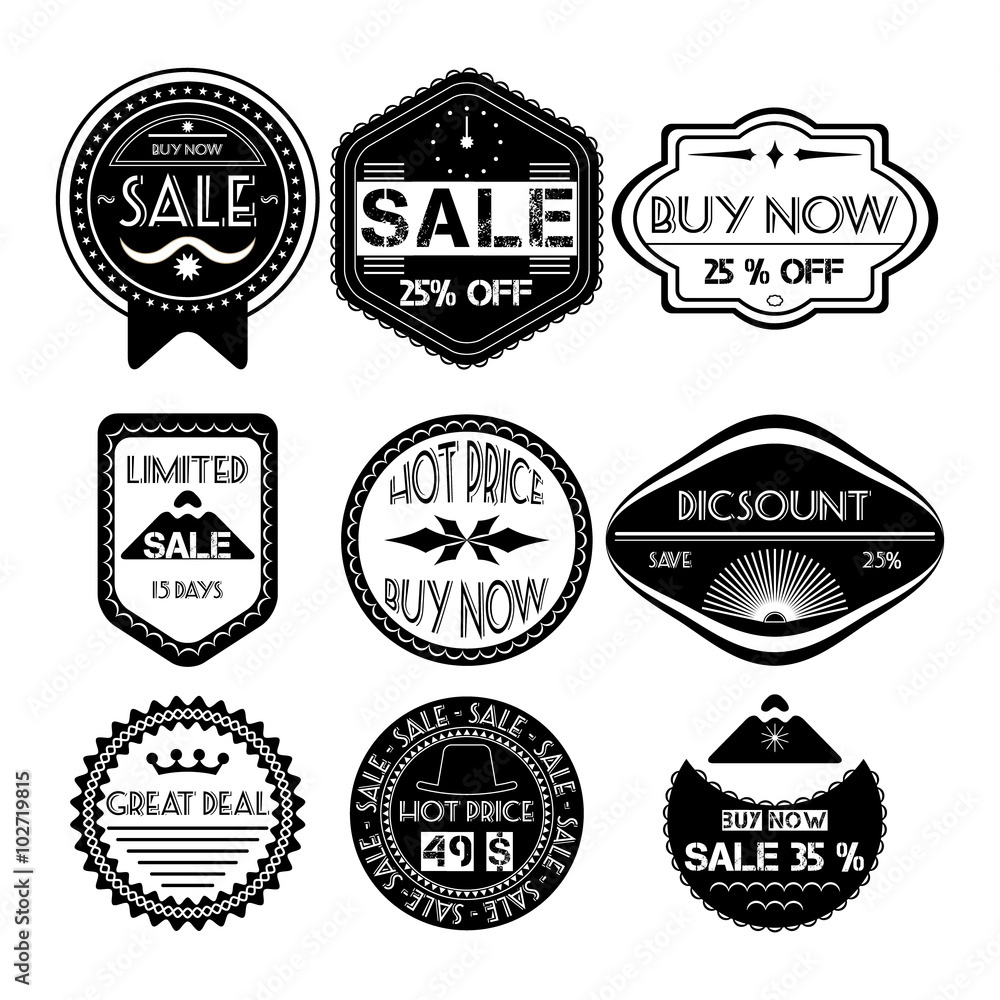 Set of sale price discount retro vintage badges