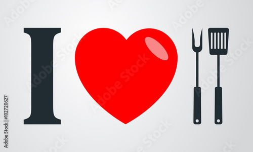 Icono plano i love BBQ en fondo degradado #1