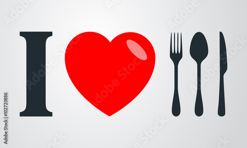 Icono plano i love cubiertos en fondo degradado #1