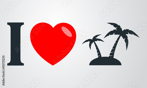 Icono plano i love isla en fondo degradado