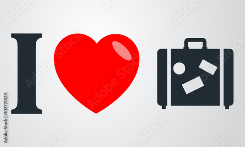 Icono plano i love maleta en fondo degradado