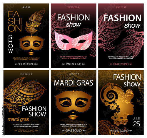 Big vector bundle of black fashion and mardi gras flyer and poster template