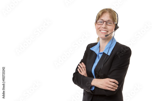 Obraz na płótnie mature woman with headset w salonie