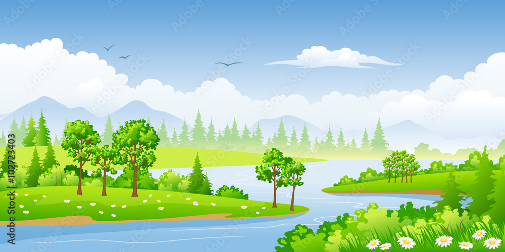Panorama summer landscape with trees