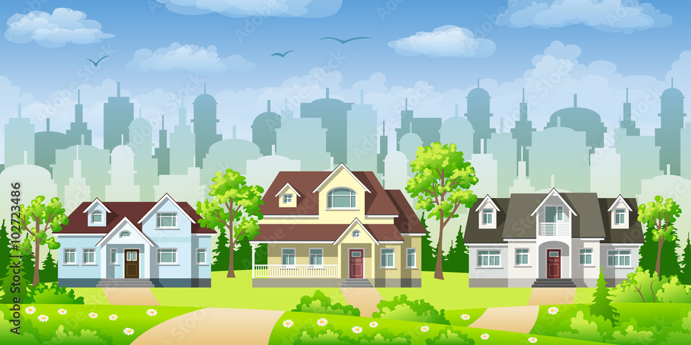 Cityscape with three classic houses Cityscape with three classic houses