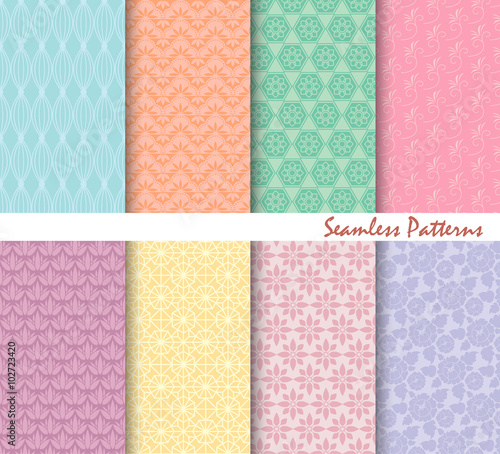 Set Of eight Seamless Patterns Backgrounds 