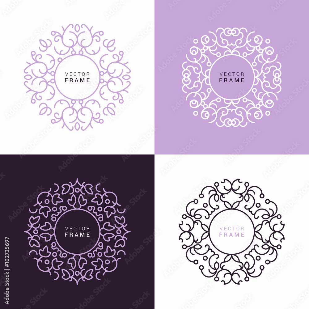 Vector Floral Frame. Line Art Vector Design Template