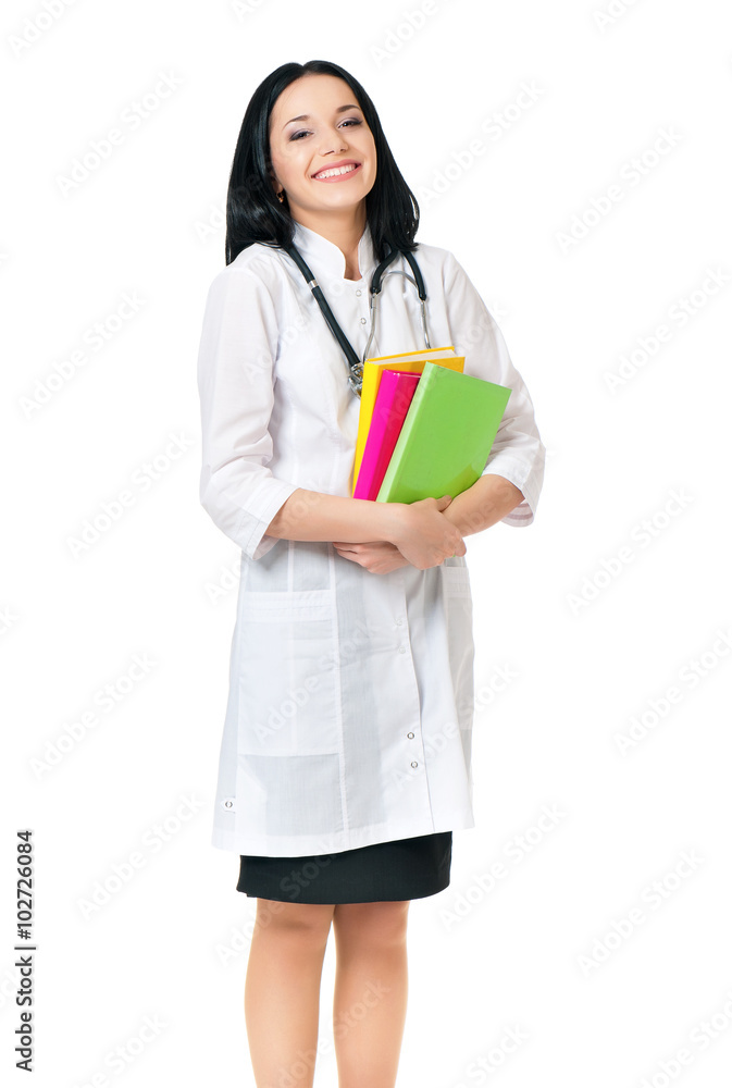 Female doctor with stethoscope and books Female doctor with stethoscope and books