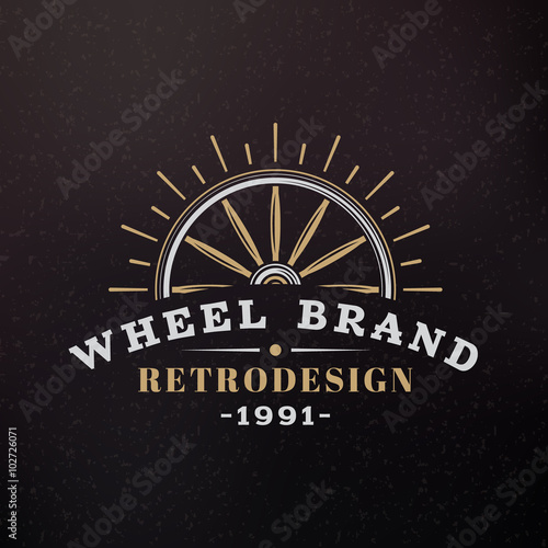 Wooden Wheel. Vintage Retro Design Elements for Logotype, Insignia, Badge, Label. Business Sign Template. Textured Background