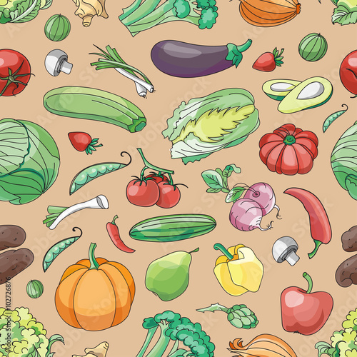 Fototapeta Naklejka Na Ścianę i Meble -  Doodle pattern of vegetables