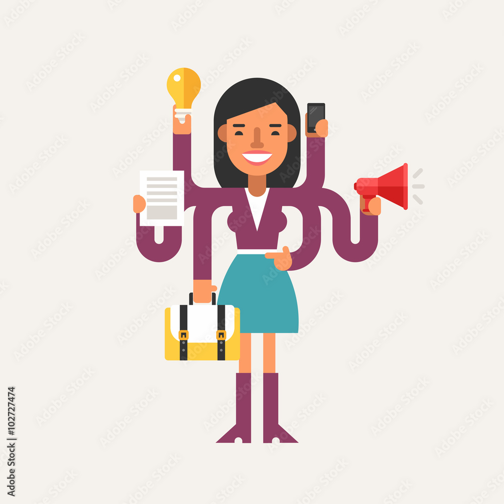 Businessman with Multitasking Skill. Business Concept. Flat Style Vector  Illustration. Female Cartoon Character Stock Vector | Adobe Stock