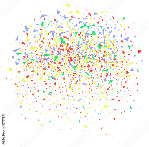 Vector illustration of colorful confetti on white background. Holiday or party background