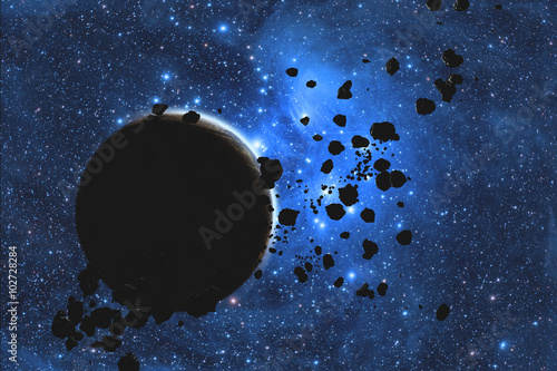 Fototapeta Naklejka Na Ścianę i Meble -  Planet and asteroids on a starry background. 