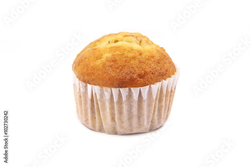 Banana cup cake isolated on white background - banana muffin