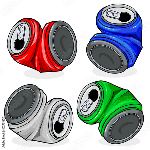 Crushed tin soda cans. Vector illustration