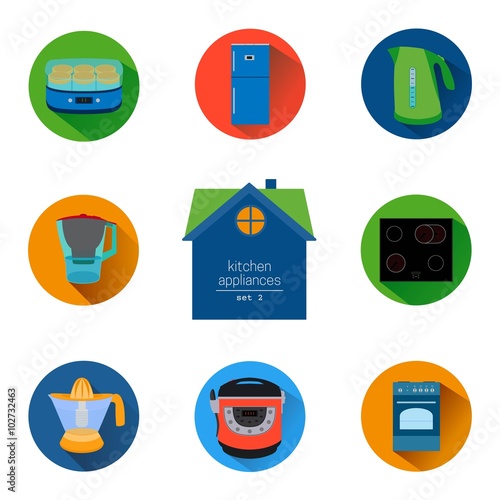 home kitchen appliances and electronics icon set. Flat style icons collection. 