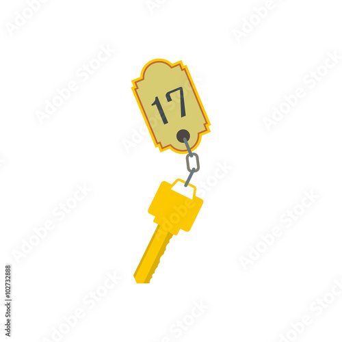 Hotel key with a room number flat icon