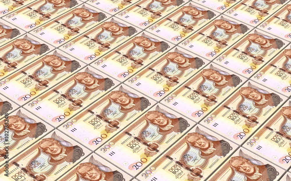 Bolivian boliviano bills stacks background. Computer generated 3D photo rendering Bolivian boliviano bills stacks background. Computer generated 3D photo rendering