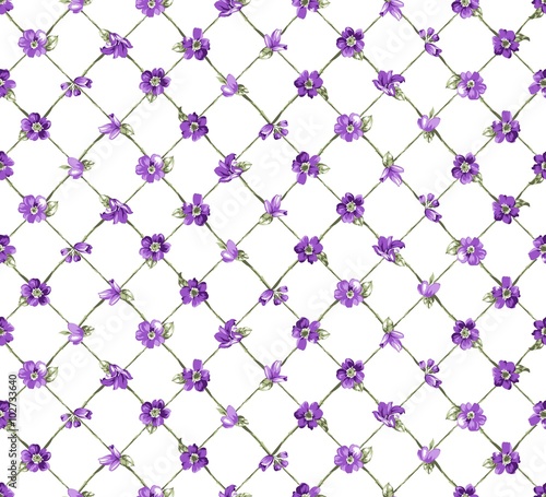 Live Fence with Purple Flowers Seamless Pattern