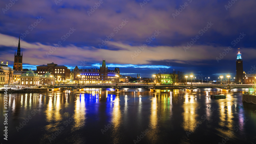 Night panorama of Stockholm, Sweden