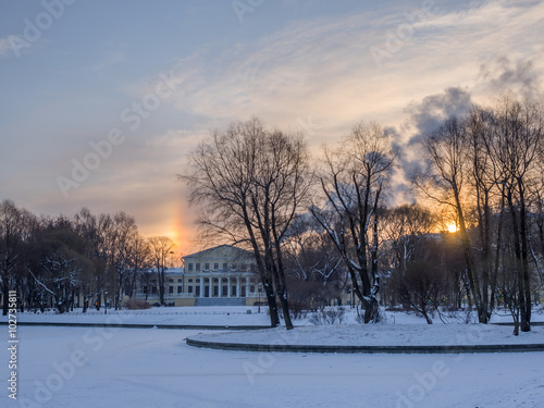St. Petersburg in the winter. The Yusupov Palace on the Fontanka in the frosty sunny morning - view from the Yusupov Park. Sunny parhelion - frosty rainbow © Igor Gorshkov