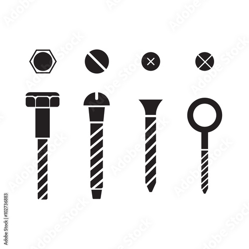 Screws, nuts and rivets icons set
