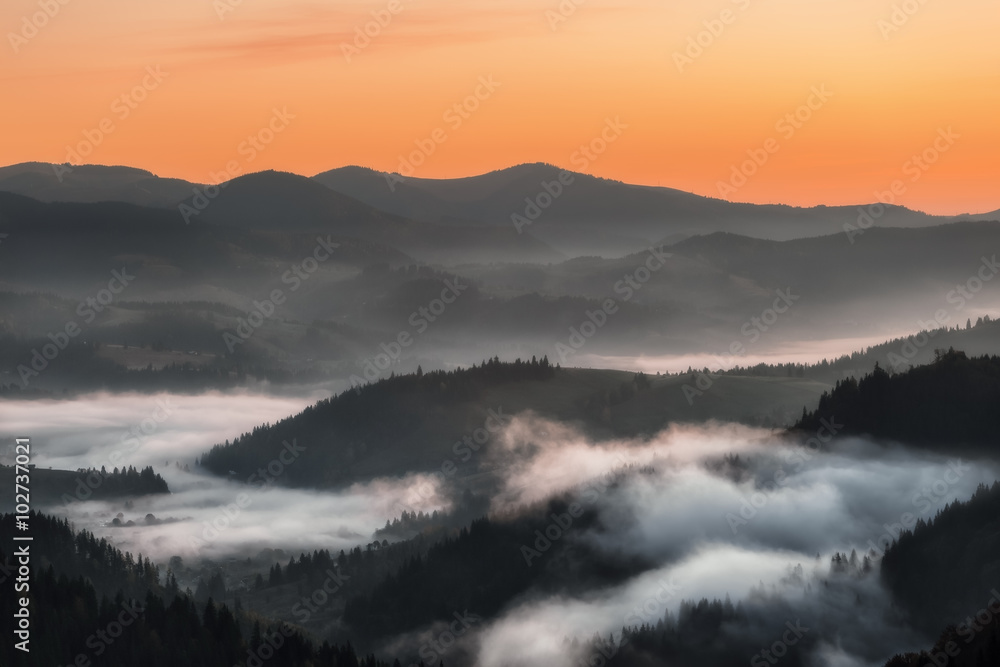 Carpathian Mountains. Mountain at sunrise